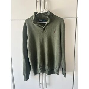 Polo Ralph Lauren Mens Green 100% Cotton Button Mock Neck Sweater Large